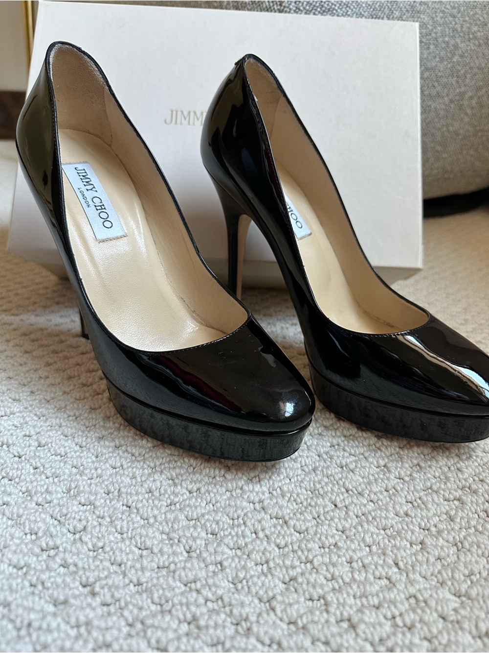 Jimmy Choo Cosmic Black Patent Leather Platform Stiletto Pumps - Picture 2 of 8
